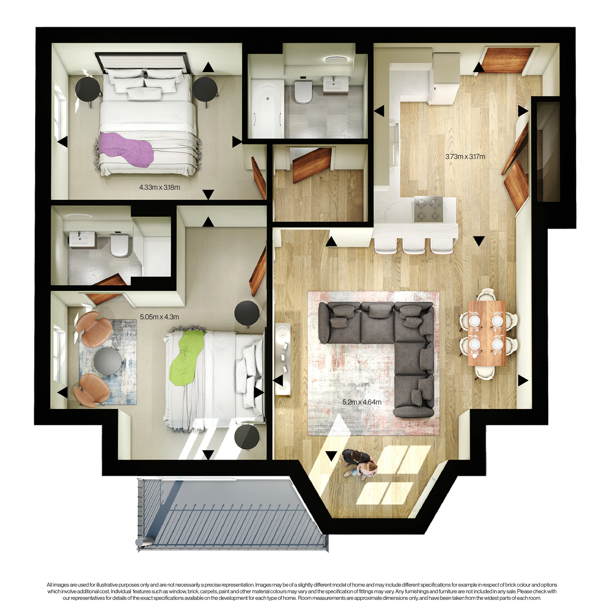 3D floor plan for number 1 Vicarage court