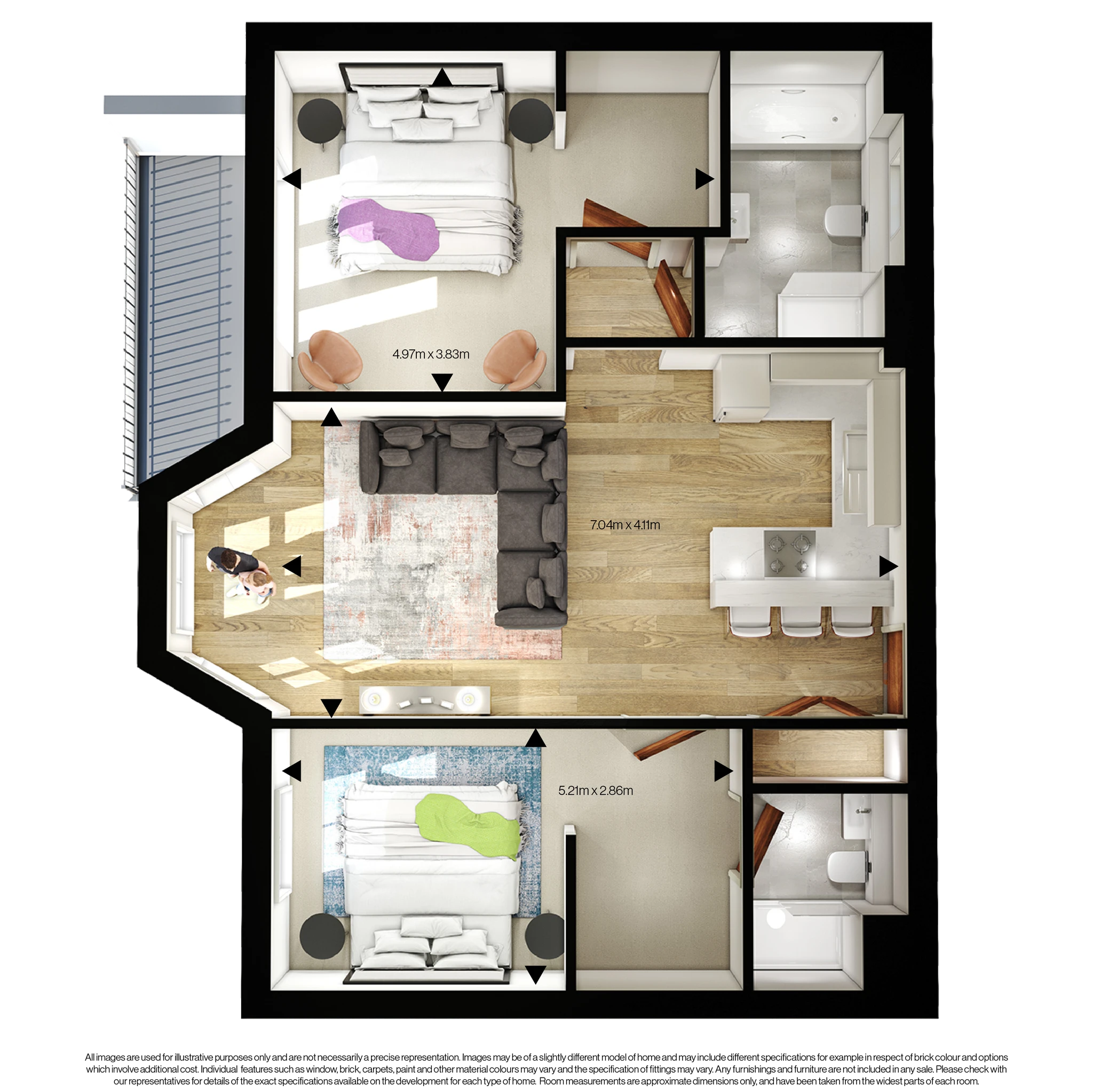 3D floor plan for number 2 and 7 Vicarage court